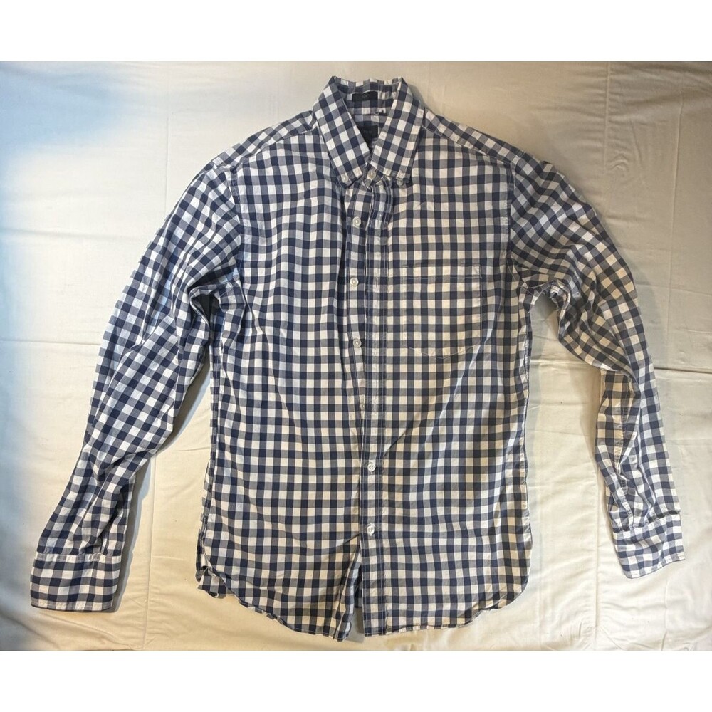 J.Crew Slim Untucked Long Sleeve Shirt Men’s SM Blue Plaid Button-Down Cotton